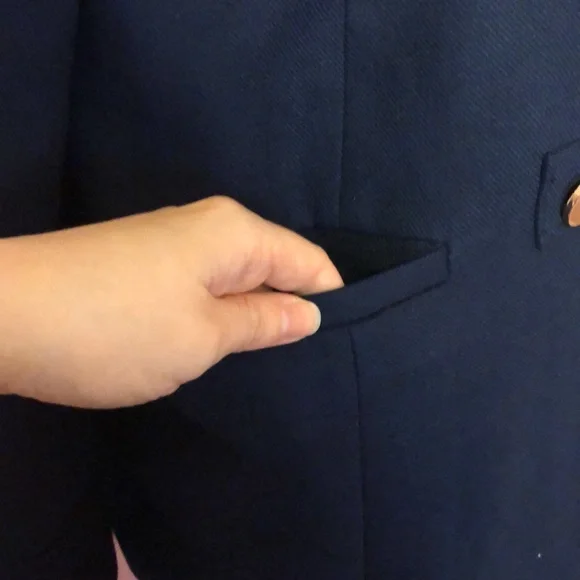 Crown and Ivy Navy Blue Double Breasted Coat With Ruffled Peter Pan Collar - Picture 3 of 8